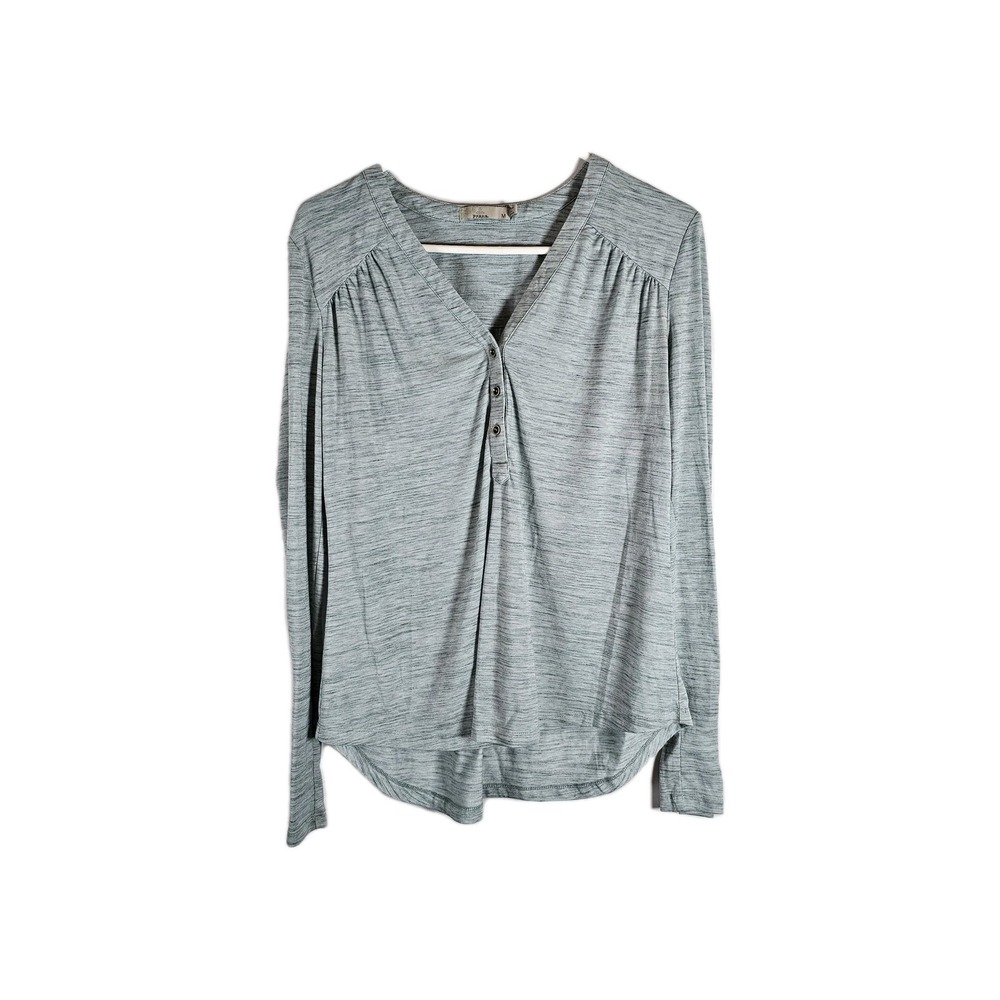 Prana Shirt Womens Size Medium Henley Blue Blanche Top Long Sleeve Soft Hi Lo